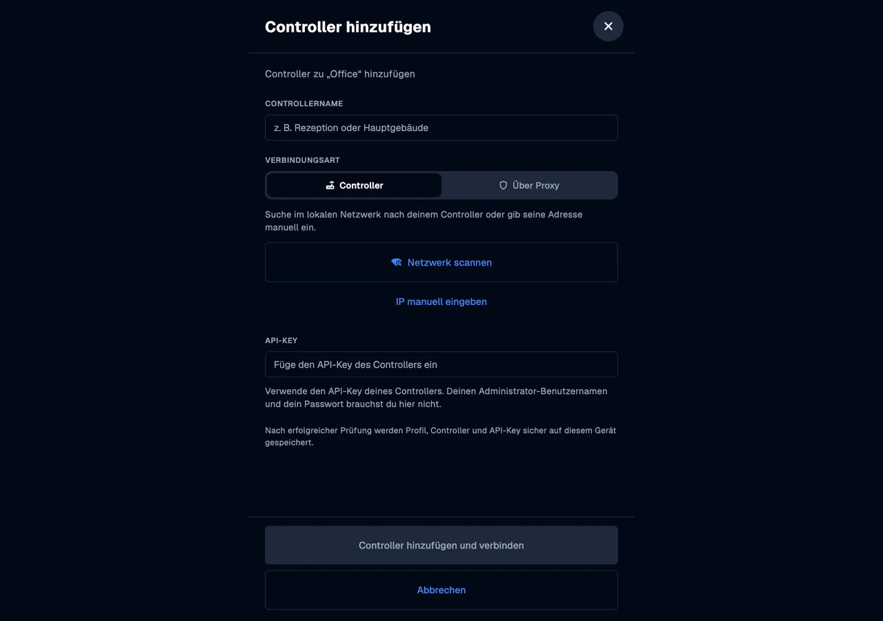 Add another controller · desktop · de · dark