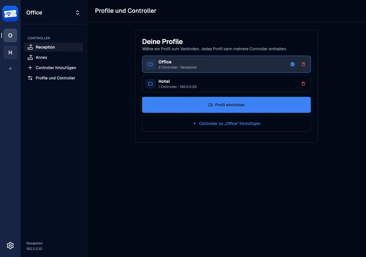 Saved profiles · desktop · de · dark