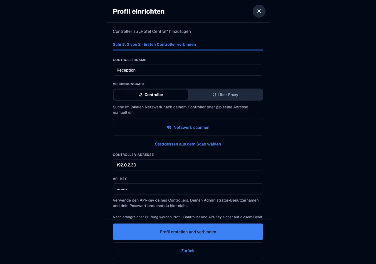 Connect a controller · desktop · de · dark
