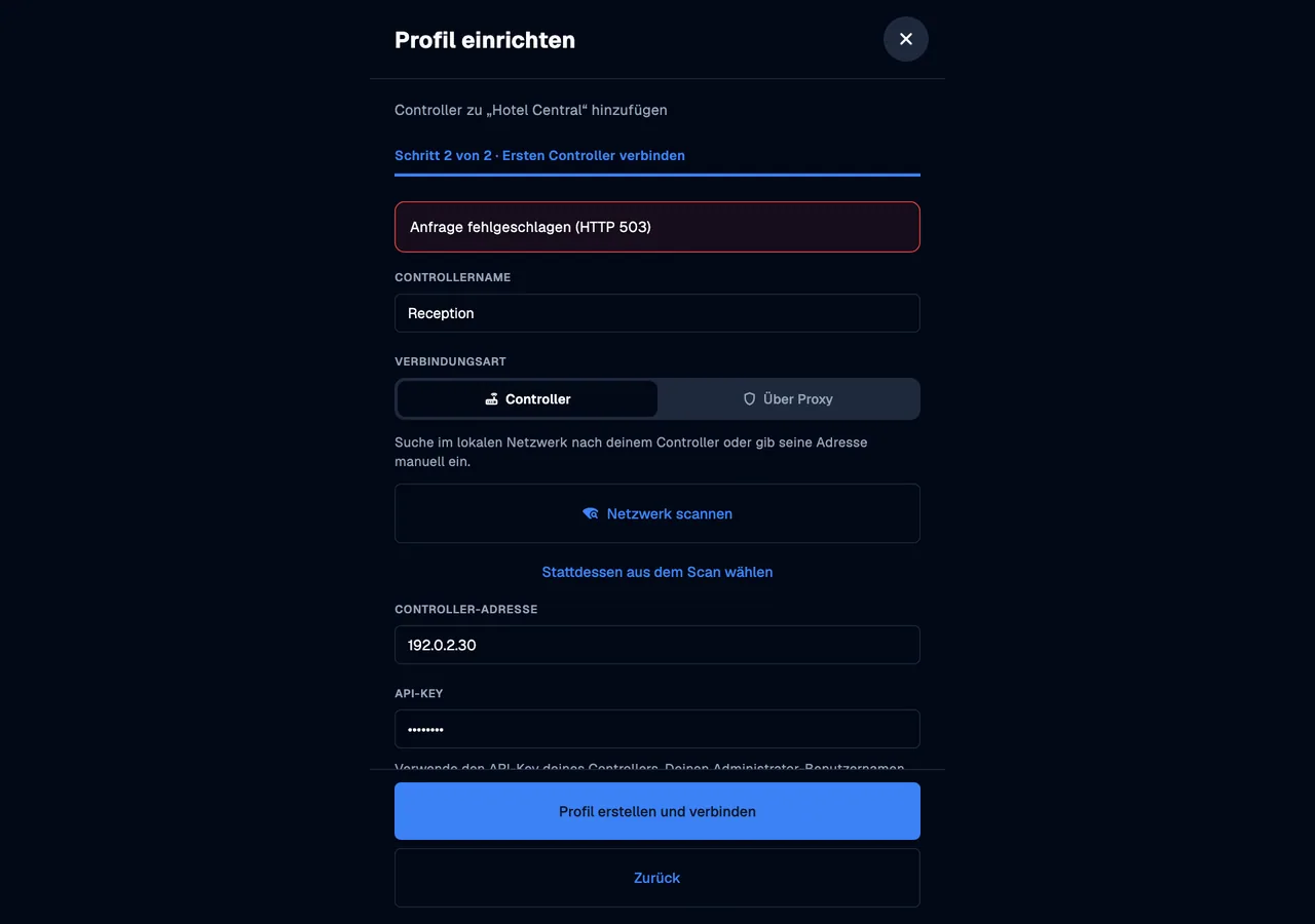 Connection feedback · desktop · de · dark