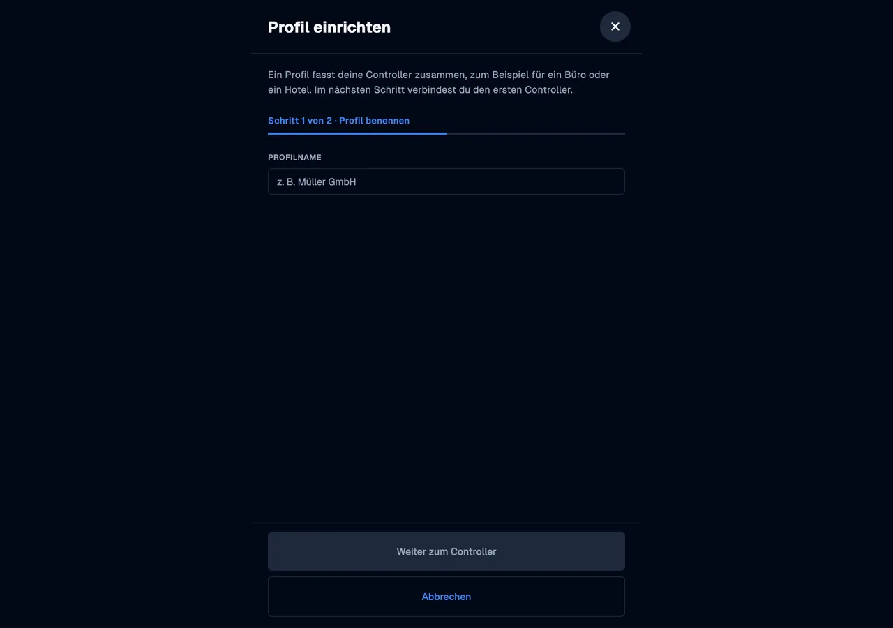 Name a profile · desktop · de · dark