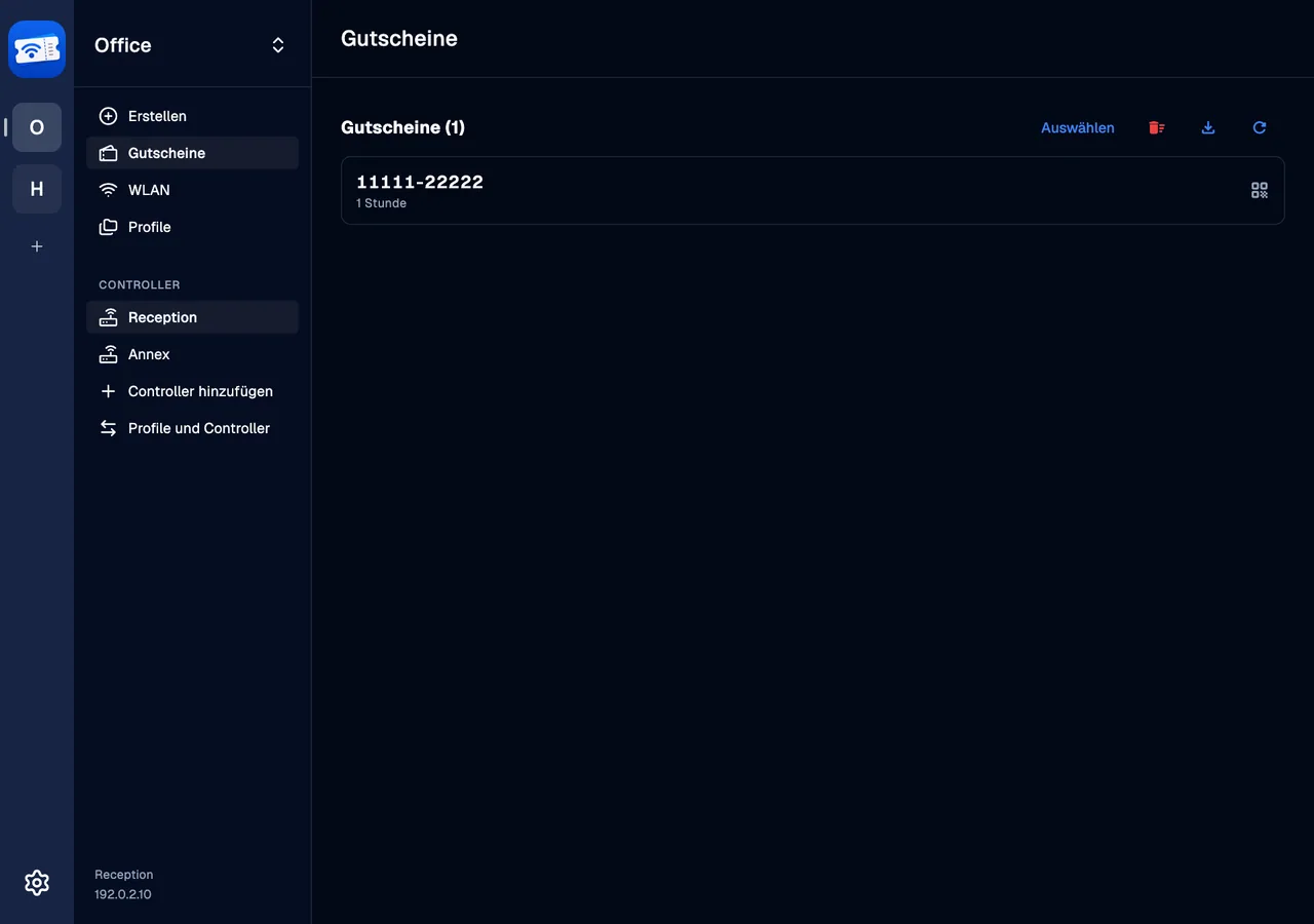 Issued vouchers · desktop · de · dark