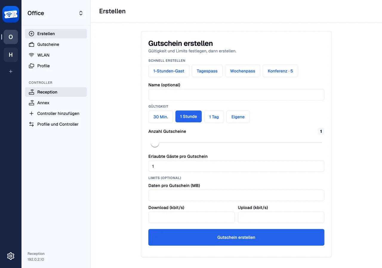 Create a voucher · desktop · de · light