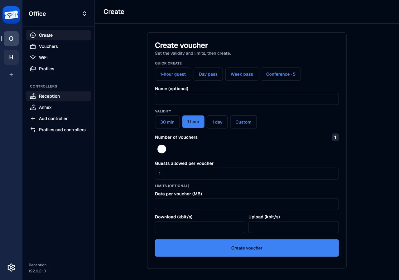 Create a voucher · desktop · en · dark