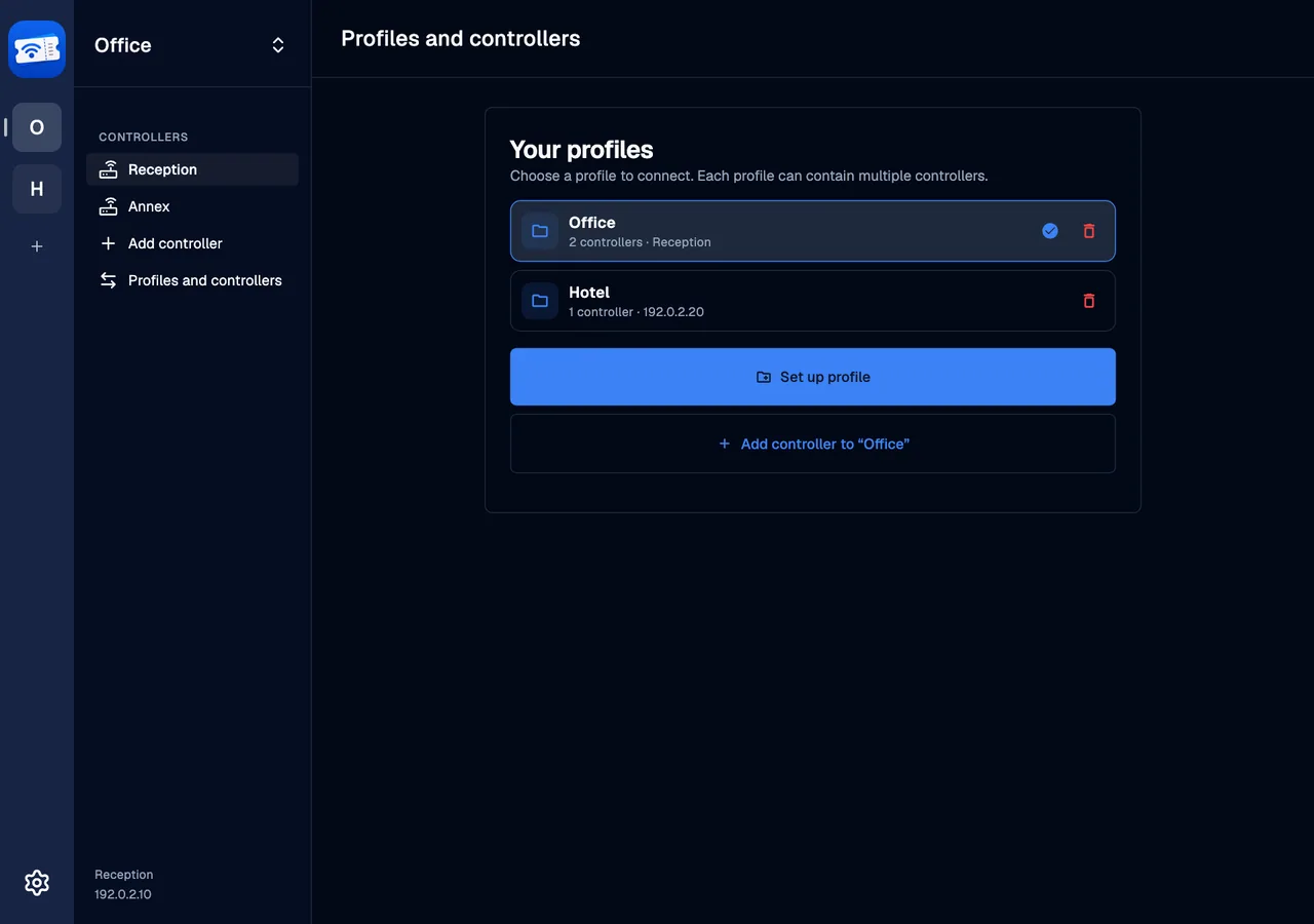 Saved profiles · desktop · en · dark