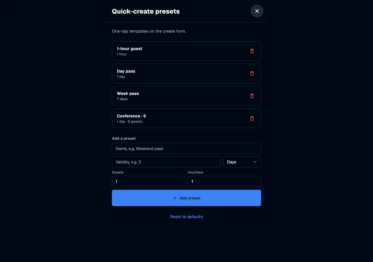 Quick presets · desktop · en · dark
