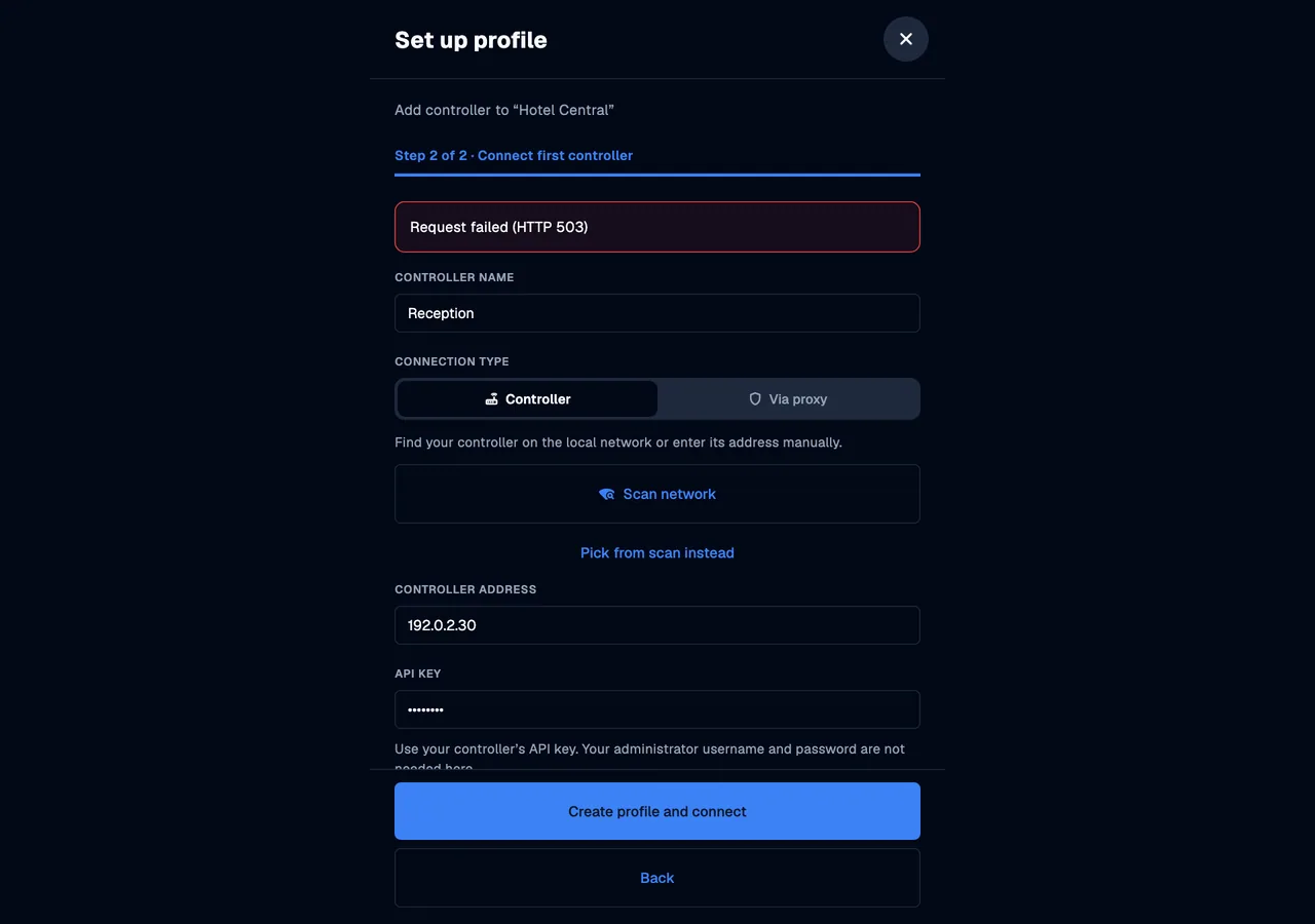 Connection feedback · desktop · en · dark