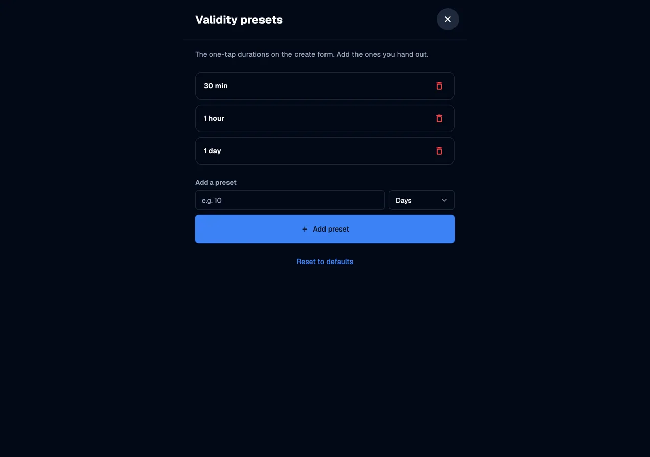 Validity presets · desktop · en · dark