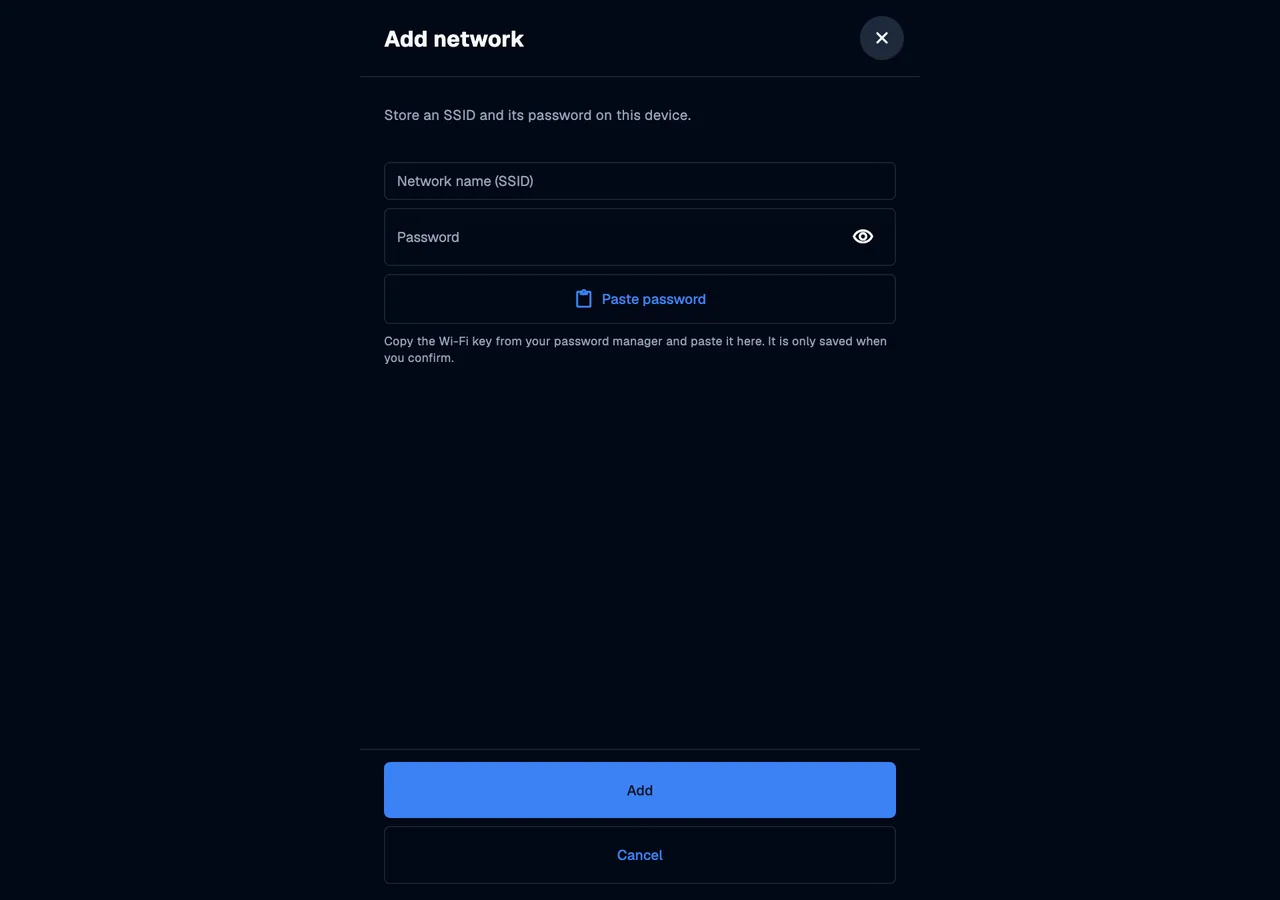 Add a WiFi network · desktop · en · dark