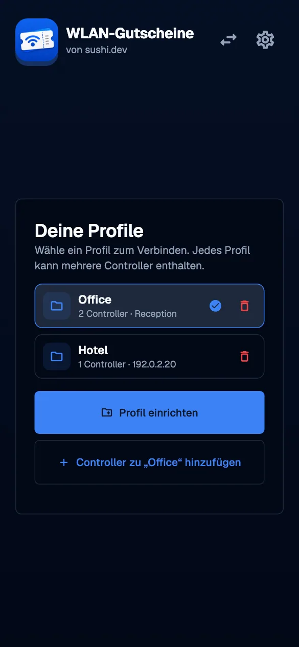 Saved profiles · mobile · de · dark