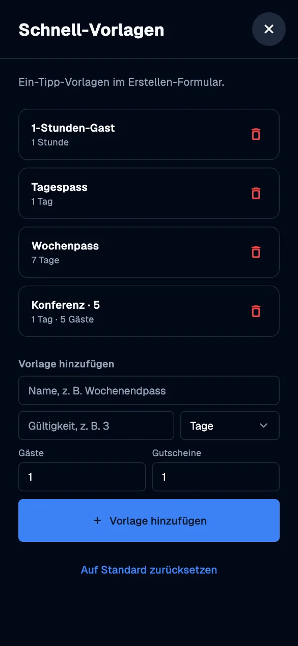 Quick presets · mobile · de · dark