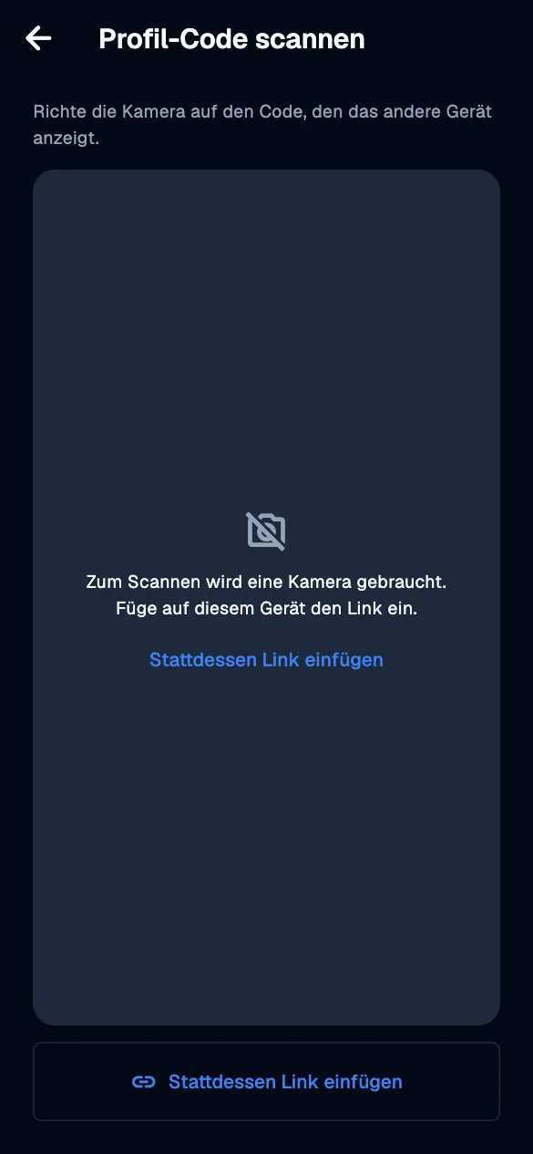 Scanner: link fallback · mobile · de · dark