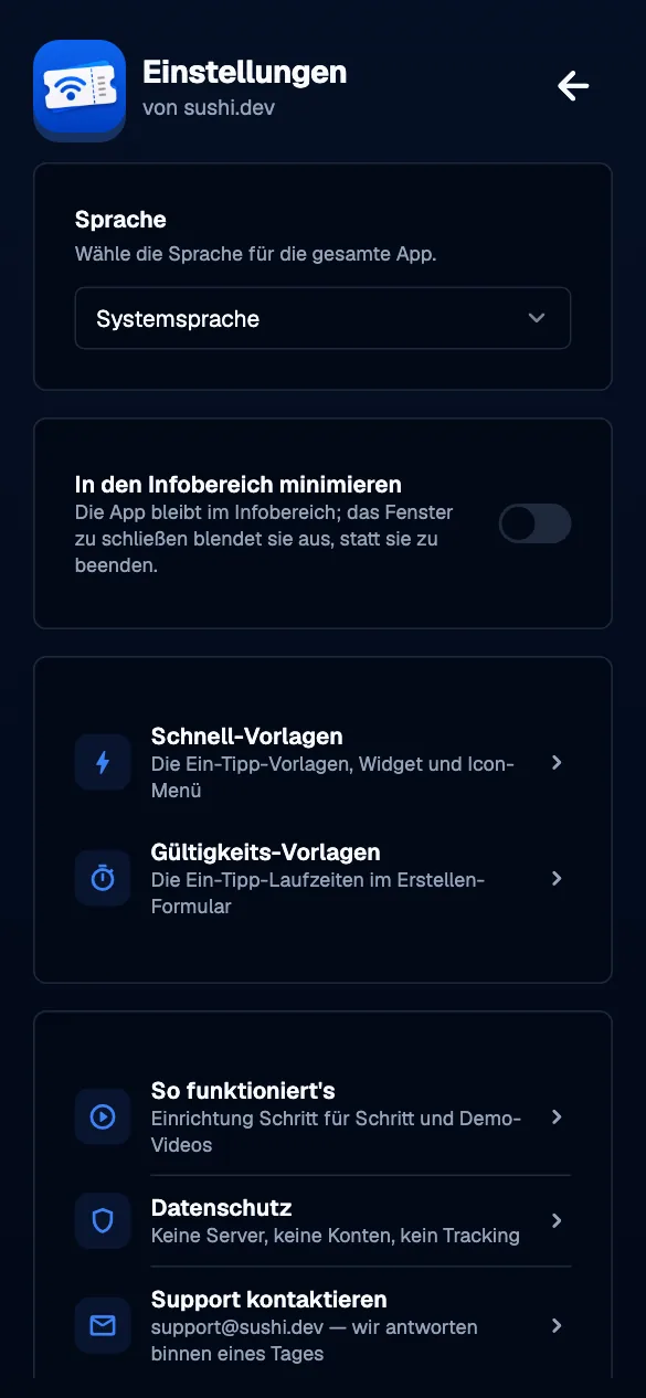 Settings · mobile · de · dark