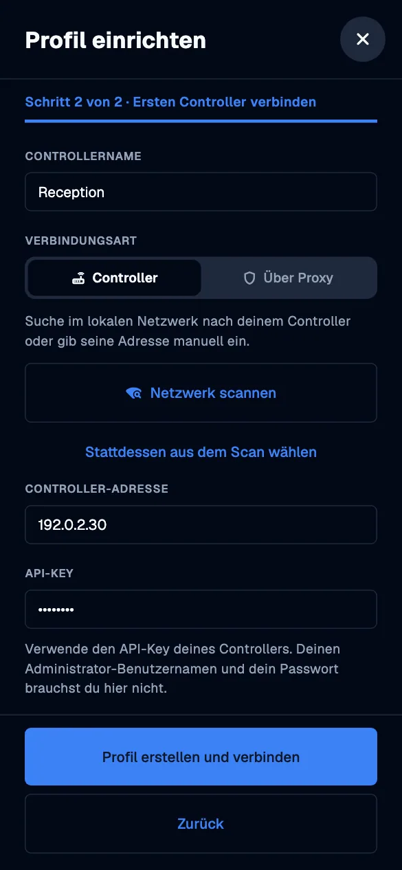 Connect a controller · mobile · de · dark