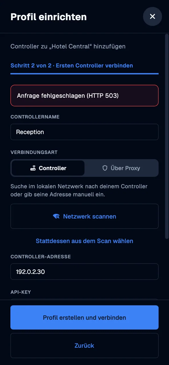 Connection feedback · mobile · de · dark