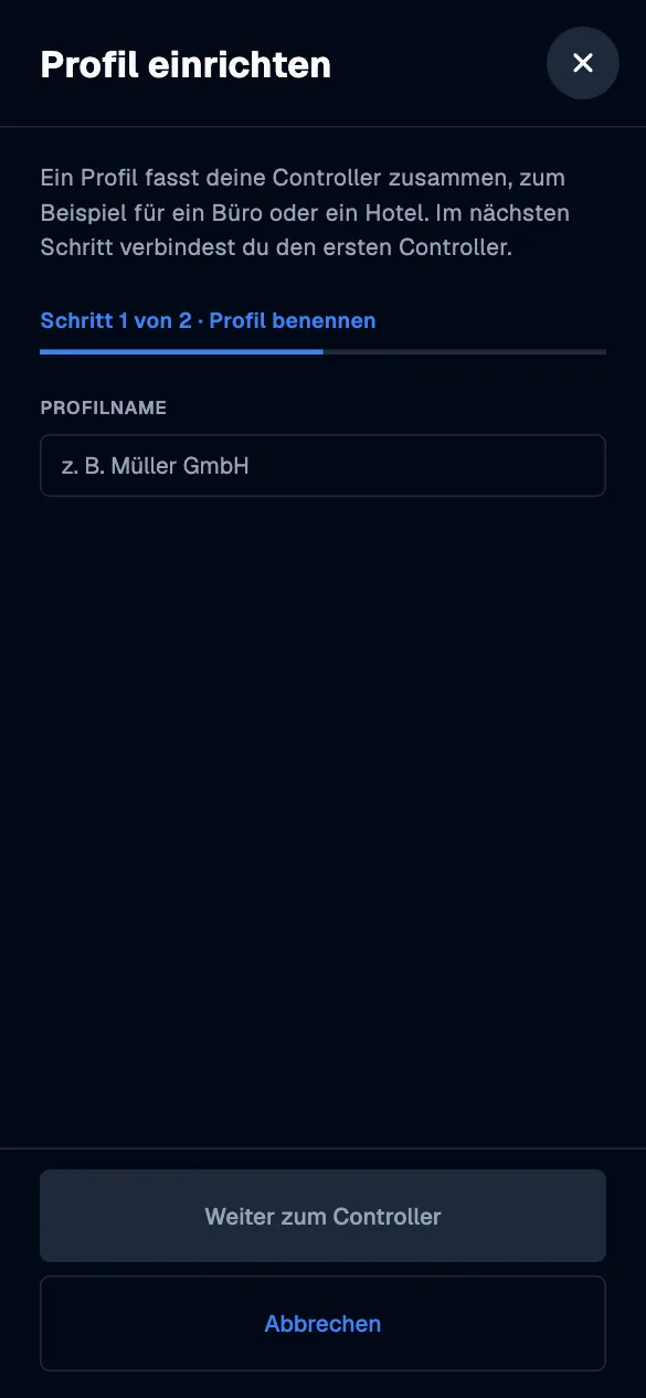 Name a profile · mobile · de · dark
