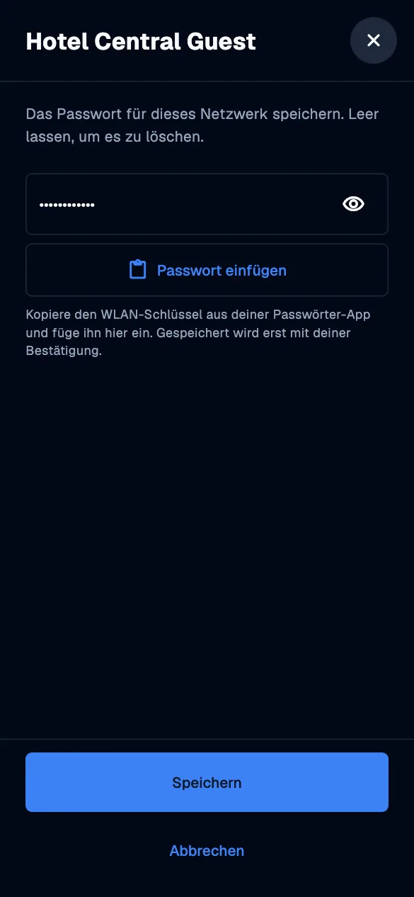 WiFi password · mobile · de · dark