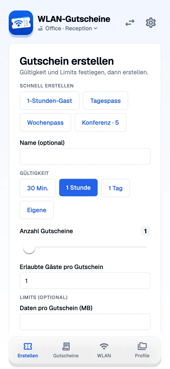 Create a voucher · mobile · de · light