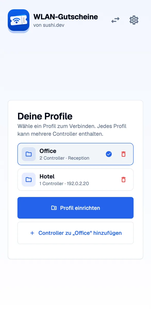 Saved profiles · mobile · de · light