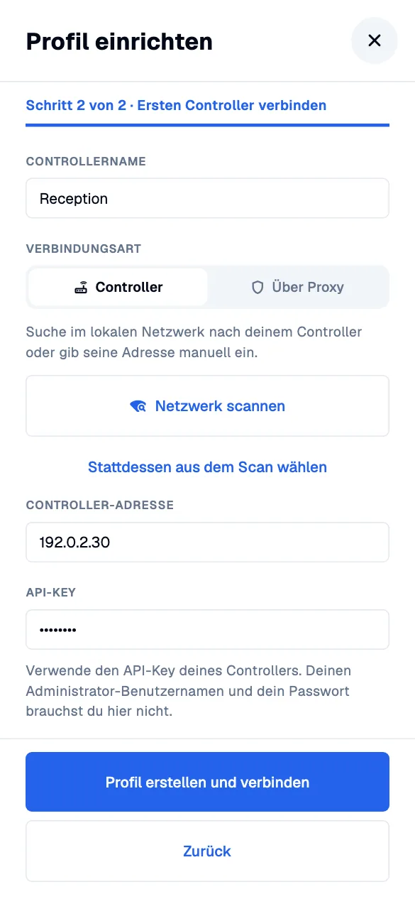 Connect a controller · mobile · de · light