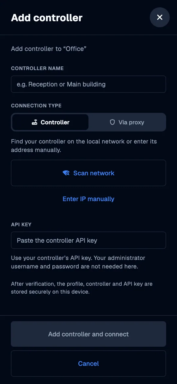 Add another controller · mobile · en · dark