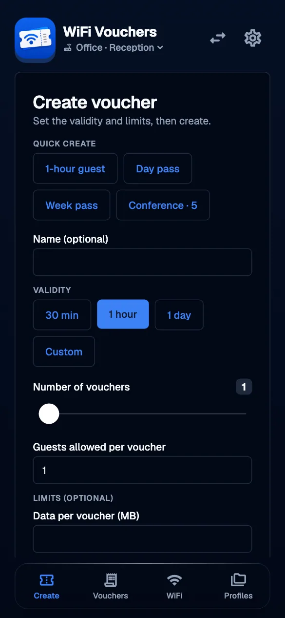 Create a voucher · mobile · en · dark