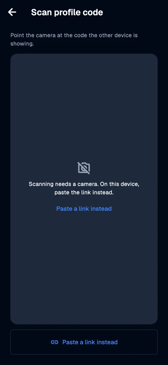 Scanner: link fallback · mobile · en · dark