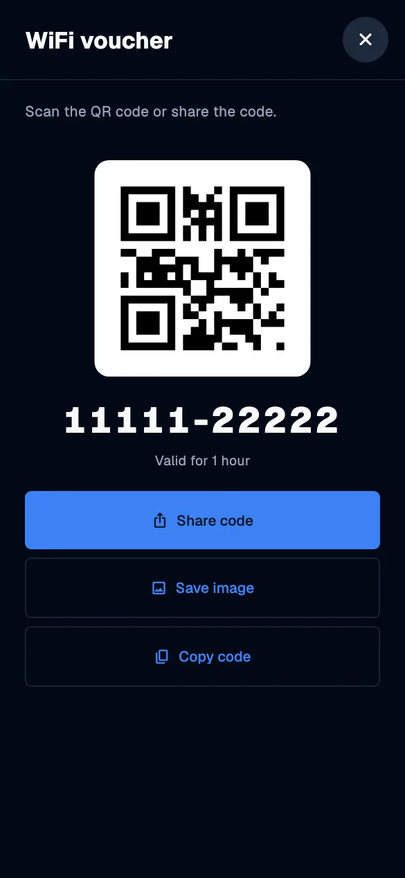 Voucher QR · mobile · en · dark