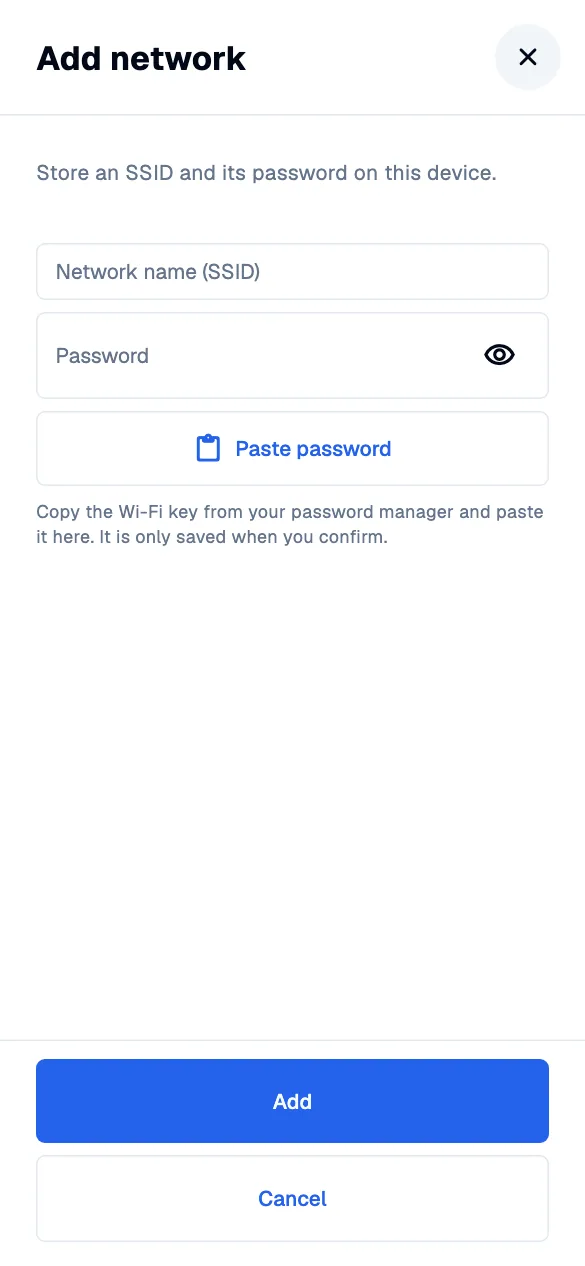 Add a WiFi network · mobile · en · light